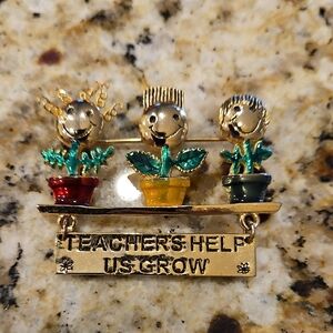 Charming Gold and Multicolor Teacher Brooch